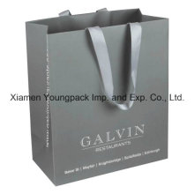 Custom Grey Ribbon Handle Art Paper Packaging Bag for Gift